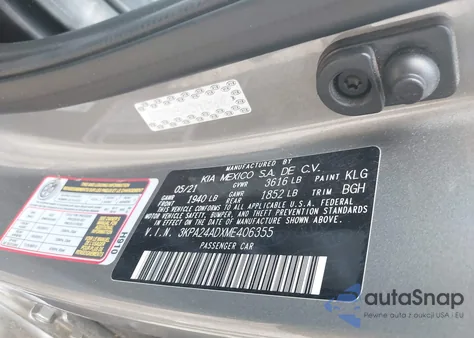 2021 Kia Rio S z USA, uszkodzony, nr VIN 3KPA24ADXME406355